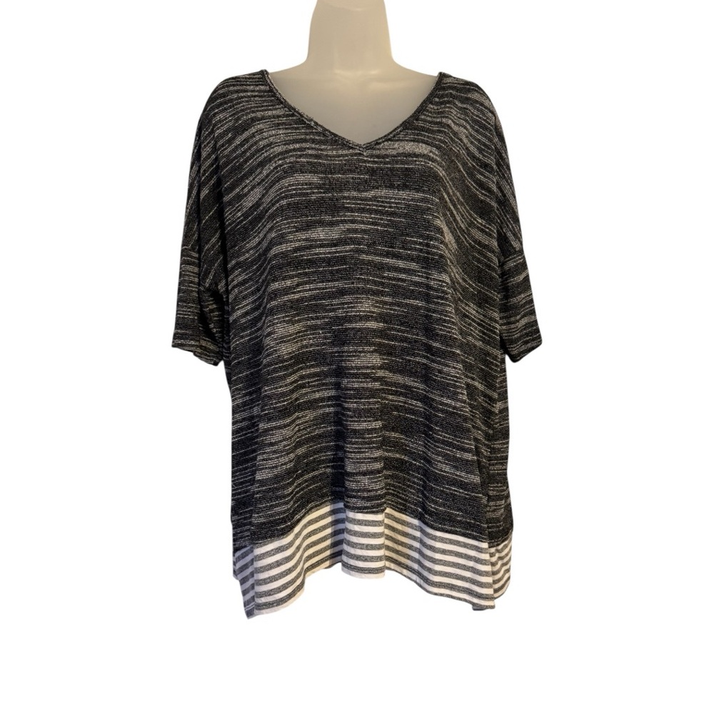 Umgee Charcoal/Black OVERSIZED Casual V-Neck Top  MEDIUM    #C